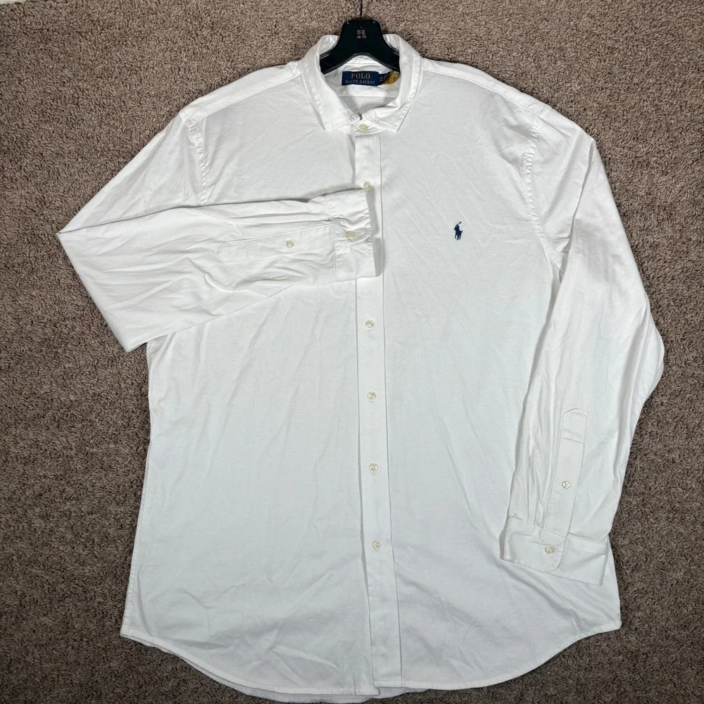 Polo Ralph Lauren Mens XXL White Knit Cotton Long Sleeve Button Down Shirt
